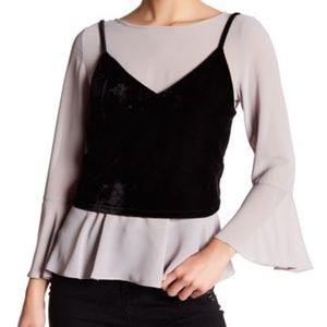 NWT Soprano Chiffon Velvet Bell Sleeve Blouse Set